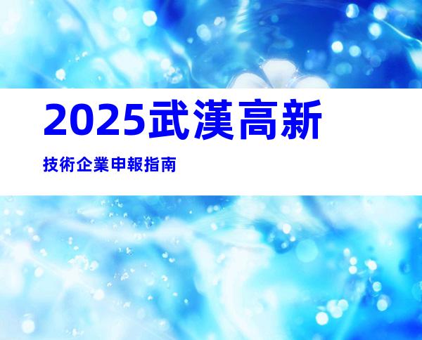 2025武漢高新技術企業申報指南