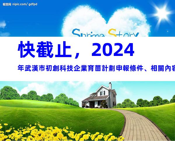 快截止，2024年武漢市初創科技企業育苗計劃申報條件、相關內容